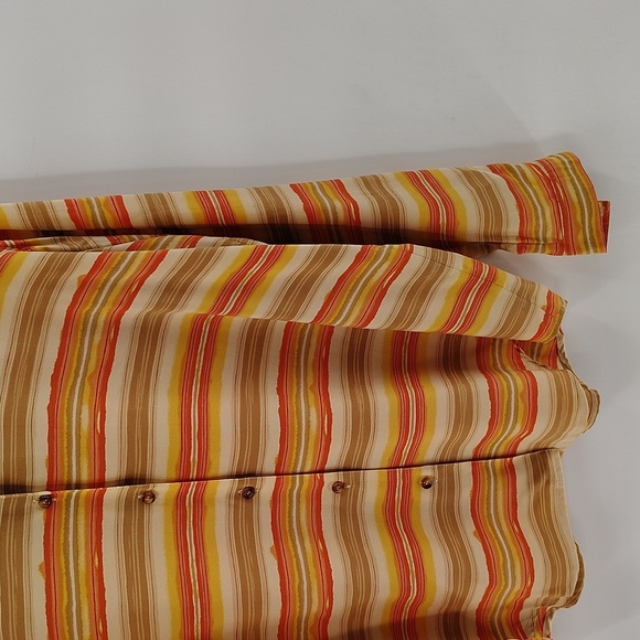 Liz Claiborne Button Up Blouse Size 12 Tan Orange Watercolor Stripe Long Sleeve - Picture 3 of 9